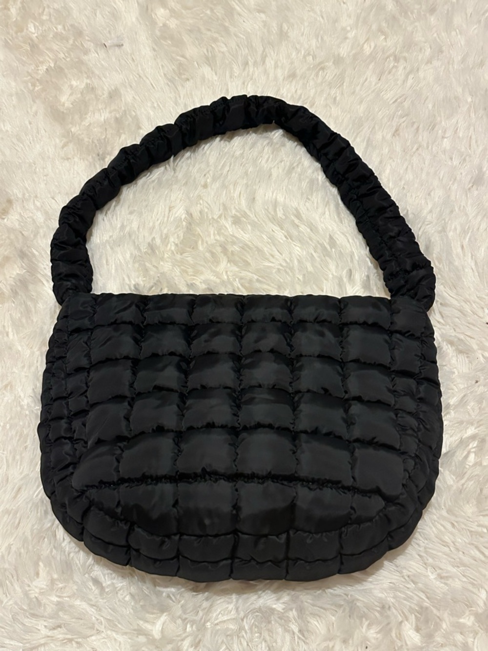 Quilted Puffer Shoulder Bag in Black